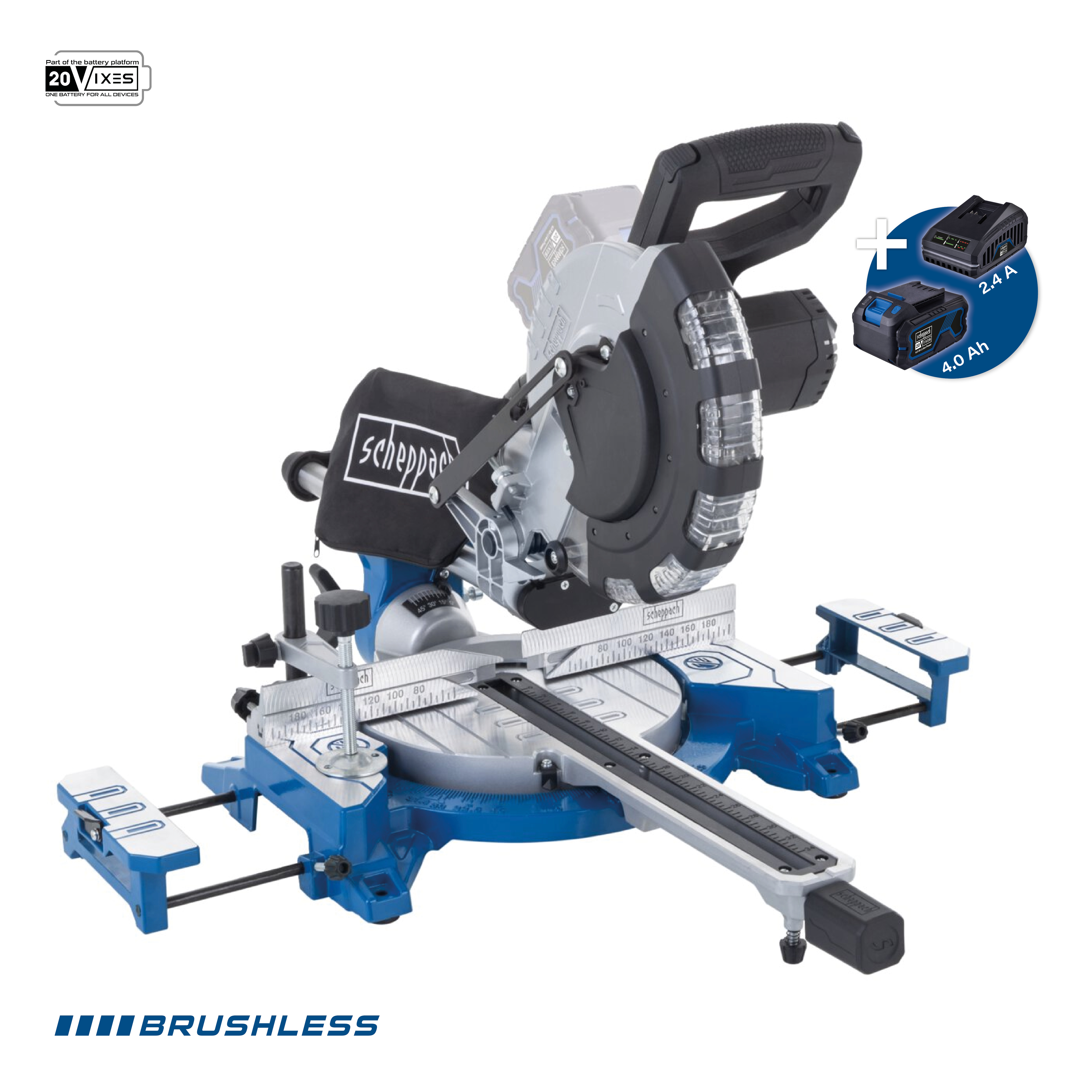 Scie à onglet radiale sans fil 20V 210mm Brushless Scheppach bc-hm216-x