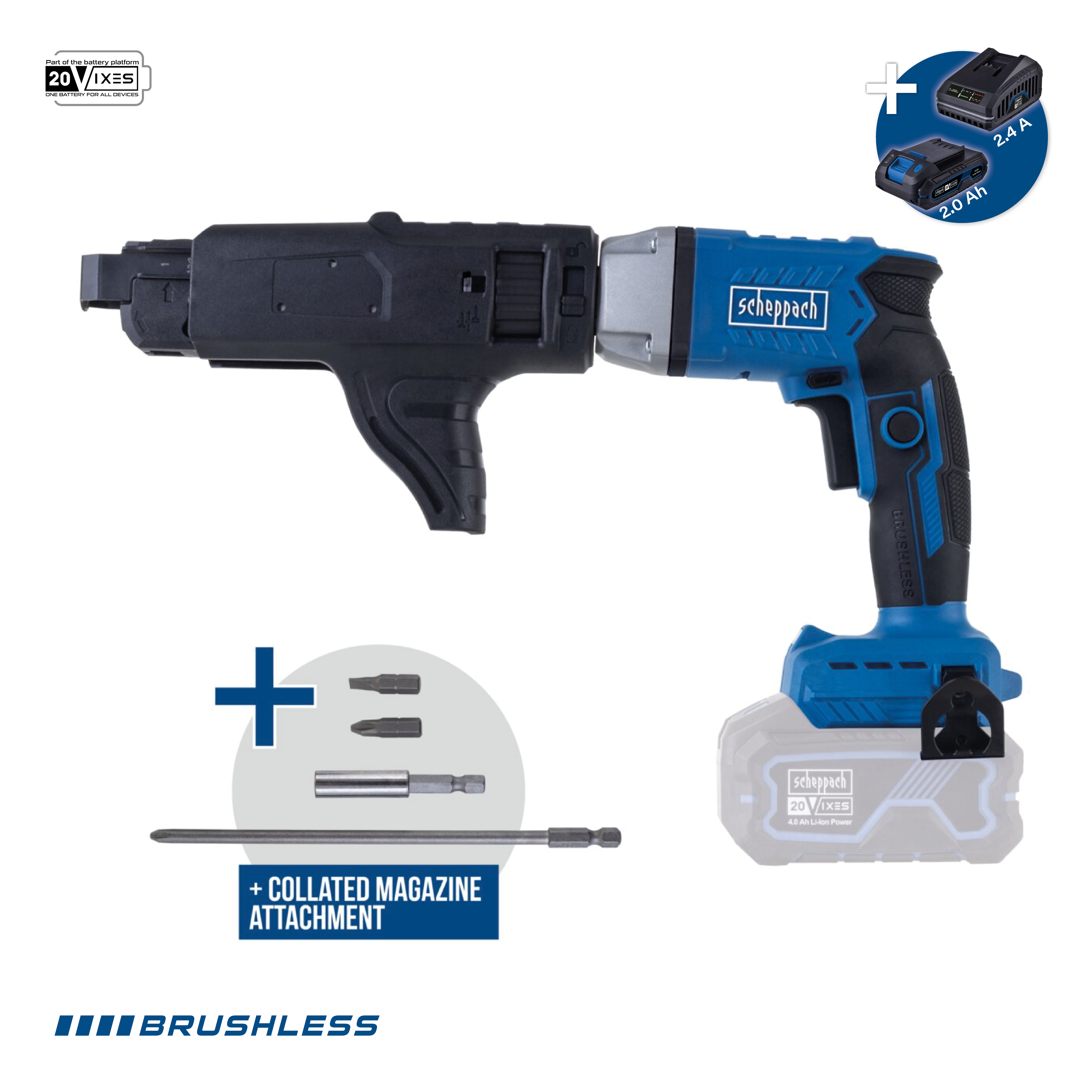 Visseuse placo sans fil 20V 30Nm Brushless Scheppach bc-dwd400ms-x