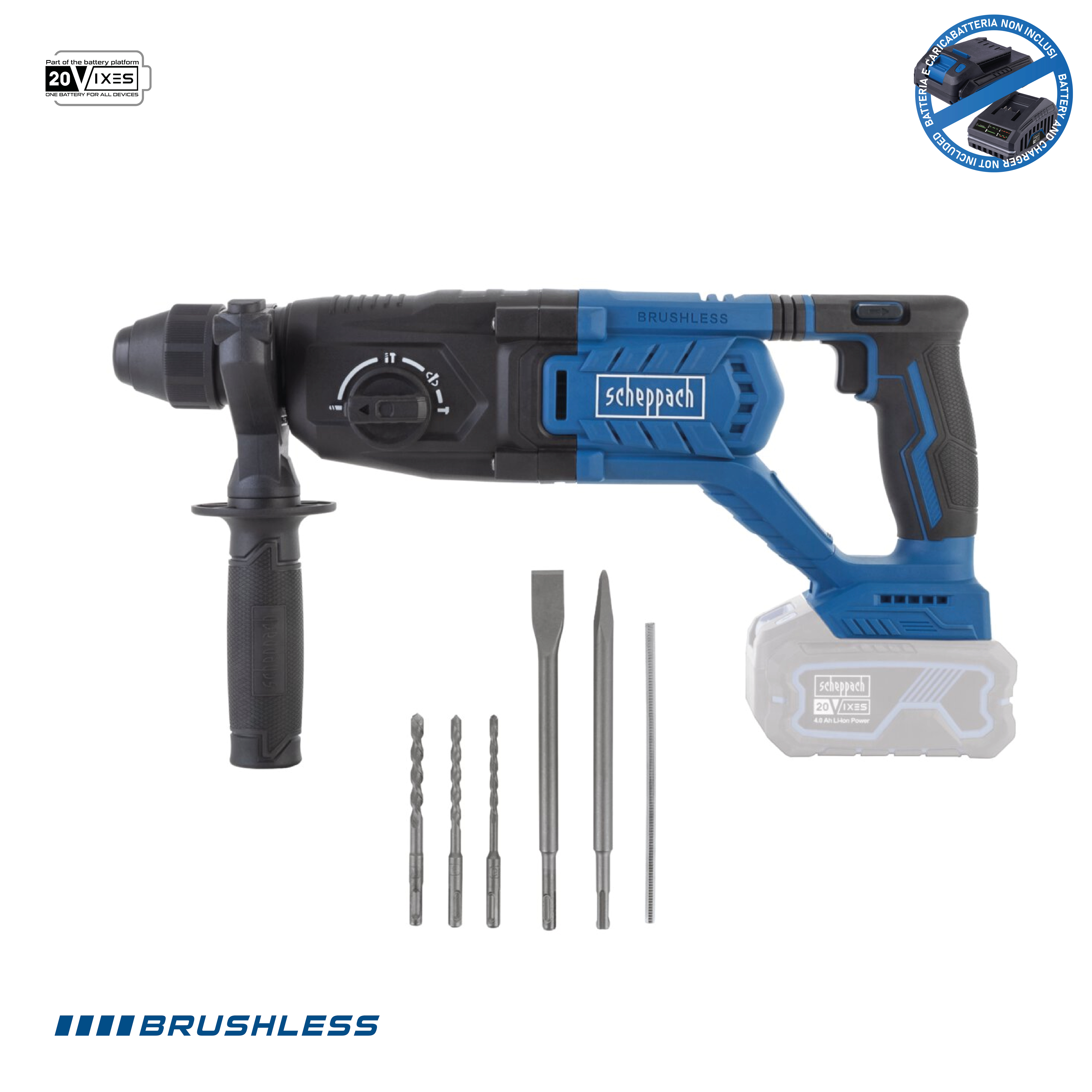 Marteau perforateur sans fil 20V 2.8J Brushless SDS-Plus Scheppach bc-dh290-x